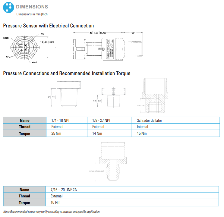 Sensata P52816BAC1A壓力傳感器尺寸參數