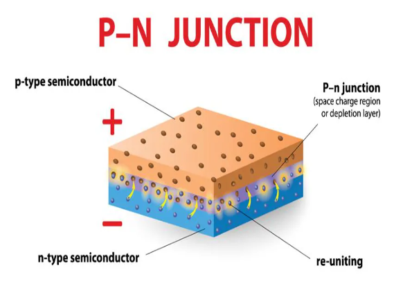 該圖像是 PN 結(jié)的藝術(shù)描繪，說明了光電二極管的耗盡區(qū)。