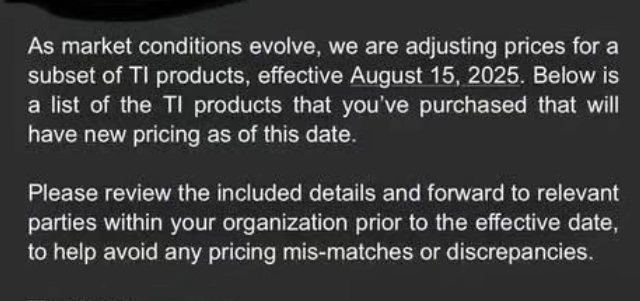 TI德州儀器漲價30% TI德州儀器漲價30%